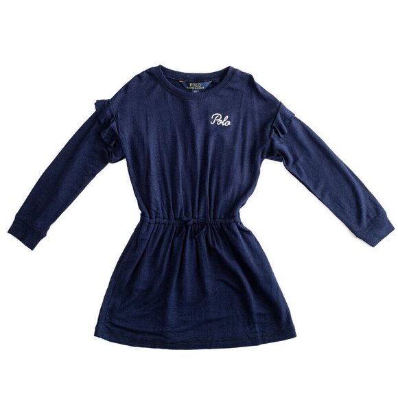 Polo Ralph Lauren Ruffled Navy Blue Polo Embroidery Girls Dress $49 Sz 3T 4T NWT - Picture 1 of 8